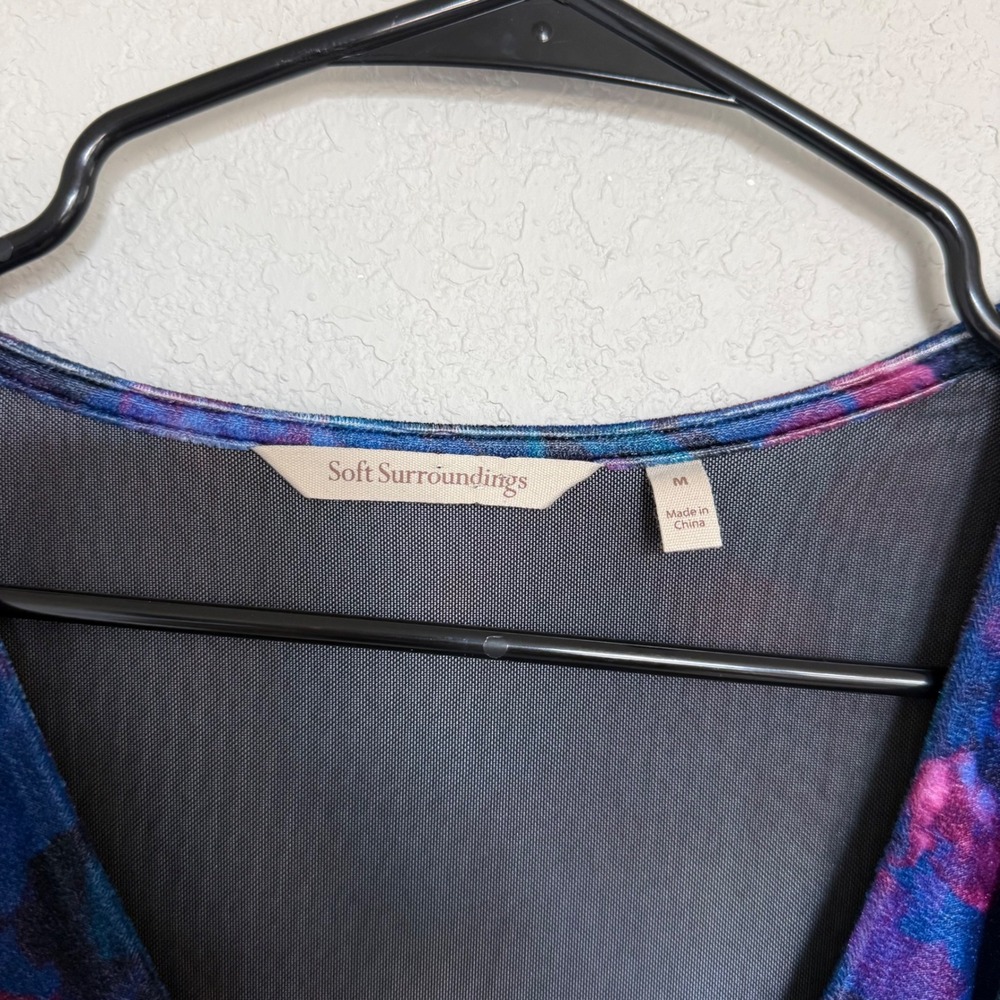 Soft Surroundings Purple Blue Floral Velvet Faux Wrap Dress Velour Whimsigoth - Picture 3 of 8